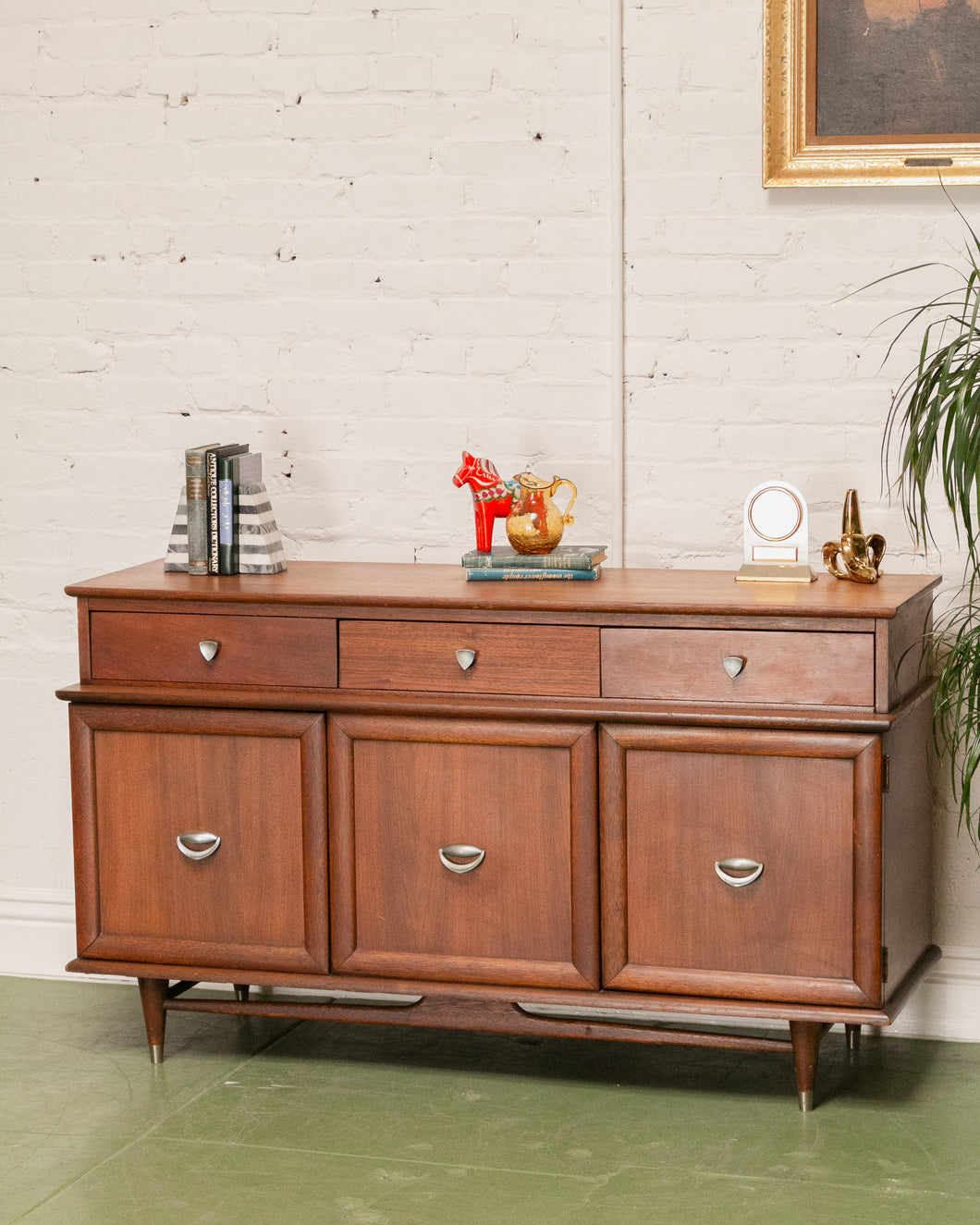 Mid-Century Modern Credenza with Silver  Accent Pulls