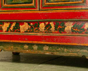 Hand Painted Ornate Cabinet with Flowers from Tibet circa 1920's