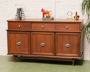 Mid-Century Modern Credenza with Silver  Accent Pulls