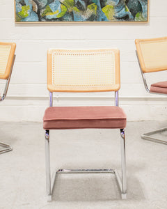 Dusty Rose Rattan and Chrome Chair