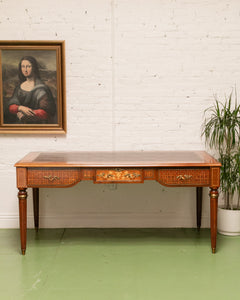 Early 19th Century Neoclassical Louis XVI Style Mahogany With Inlaid Satinwood &amp; Leather Top Writing Desk