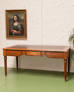 Early 19th Century Neoclassical Louis XVI Style Mahogany With Inlaid Satinwood &amp; Leather Top Writing Desk