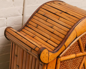 Vintage Coastal Rattan Arched Cabinet