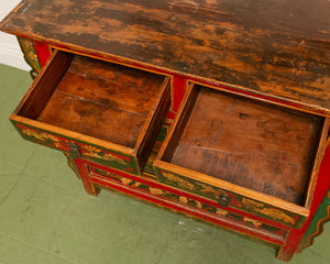 Hand Painted Ornate Cabinet with Flowers from Tibet circa 1920's