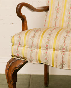 Mid 20th Century Queen Anne Style Upholstered Mahogany Armchair