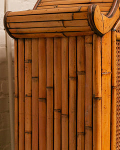 Vintage Coastal Rattan Arched Cabinet