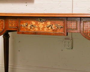 Early 19th Century Neoclassical Louis XVI Style Mahogany With Inlaid Satinwood &amp; Leather Top Writing Desk