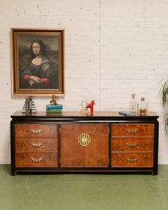 Vintage Black & Burlwood Chinoiserie Dresser by Century