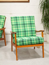 Load image into Gallery viewer, Vintage Teak Lounge Green Plaid  Reupholstered Chair
