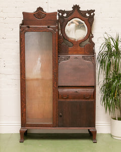 Tiger Oak Victorian Secretary Curio Display