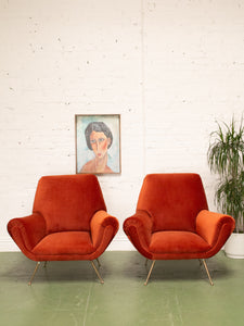 Set of 2 Italian Armchairs in Rust Velvet By Gigi Radice for Minotti - 1950s