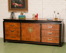 Load image into Gallery viewer, Vintage Black &amp; Burlwood Chinoiserie Dresser by Century
