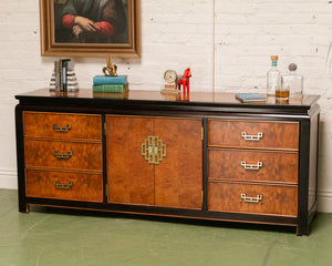 Vintage Black & Burlwood Chinoiserie Dresser by Century