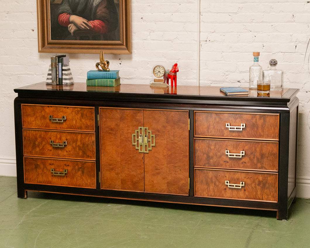 Vintage Black & Burlwood Chinoiserie Dresser by Century