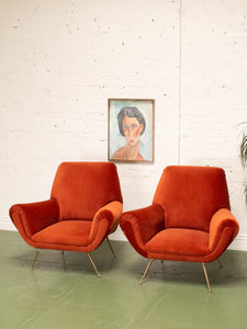 Set of 2 Italian Armchairs in Rust Velvet By Gigi Radice for Minotti - 1950s