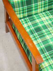 Vintage Teak Lounge Green Plaid  Reupholstered Chair