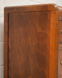 Walnut Art Deco Lowboy Dresser with Mirror