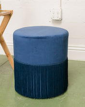 Load image into Gallery viewer, Blue Velvet Stool with Fringe
