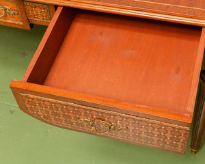 Early 19th Century Neoclassical Louis XVI Style Mahogany With Inlaid Satinwood &amp; Leather Top Writing Desk