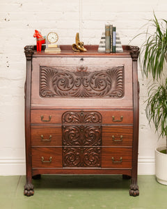 Late 19th-Early 20th C. Mahogany Renaissance Drop Front Bureau