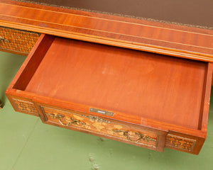 Early 19th Century Neoclassical Louis XVI Style Mahogany With Inlaid Satinwood &amp; Leather Top Writing Desk