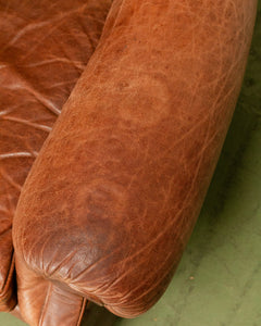 Restoration Hardware Chair and Ottoman in Tufted Leather with Label