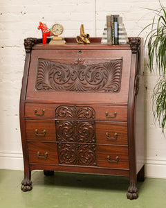 Late 19th-Early 20th C. Mahogany Renaissance Drop Front Bureau