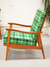 Load image into Gallery viewer, Vintage Teak Lounge Green Plaid  Reupholstered Chair
