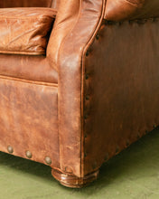 Load image into Gallery viewer, Restoration Hardware Chair and Ottoman in Tufted Leather with Label
