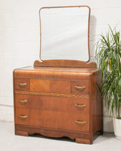 Load image into Gallery viewer, Walnut Art Deco Lowboy Dresser with Mirror
