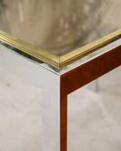 Load image into Gallery viewer, Chrome Side Table with Smoke Glass and Brass Accents
