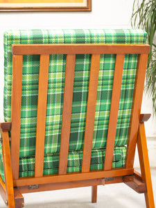 Vintage Teak Lounge Green Plaid  Reupholstered Chair