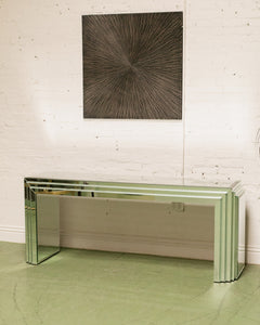 Midcentury Mirrored Glass Console Table with Mirrored Surface