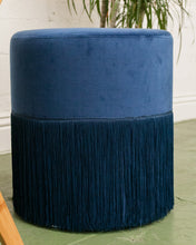 Load image into Gallery viewer, Blue Velvet Stool with Fringe
