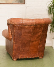 Load image into Gallery viewer, Restoration Hardware Chair and Ottoman in Tufted Leather with Label
