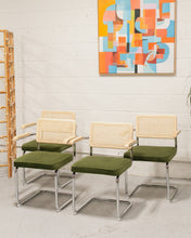 Load image into Gallery viewer, Chrome and Rattan Chair in Olive Green
