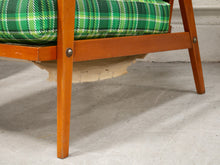 Load image into Gallery viewer, Vintage Teak Lounge Green Plaid  Reupholstered Chair
