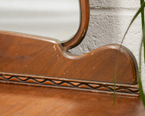 Walnut Art Deco Lowboy Dresser with Mirror