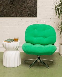 Green Corduroy Low Profile Swivel Chair