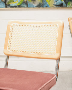 Dusty Rose Rattan and Chrome Chair