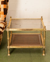 Load image into Gallery viewer, Pair of Maison Jansen Neoclassical Gilt Metal &amp; Wicker Side Tables
