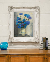 Load image into Gallery viewer, Mid 20th Century Blue Floral Still Life Oil on Canvas Painting Framed
