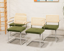 Load image into Gallery viewer, Chrome and Rattan Chair in Olive Green
