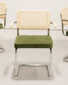 Chrome and Rattan Chair in Olive Green