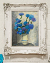 Load image into Gallery viewer, Mid 20th Century Blue Floral Still Life Oil on Canvas Painting Framed
