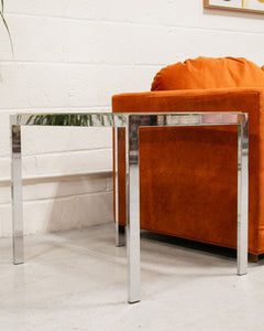 Chrome Side Table with Smoke Glass and Brass Accents