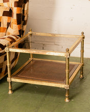 Load image into Gallery viewer, Pair of Maison Jansen Neoclassical Gilt Metal &amp; Wicker Side Tables
