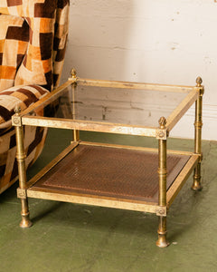 Pair of Maison Jansen Neoclassical Gilt Metal & Wicker Side Tables