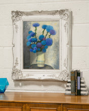 Load image into Gallery viewer, Mid 20th Century Blue Floral Still Life Oil on Canvas Painting Framed
