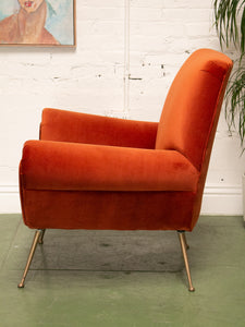 Set of 2 Italian Armchairs in Rust Velvet By Gigi Radice for Minotti - 1950s